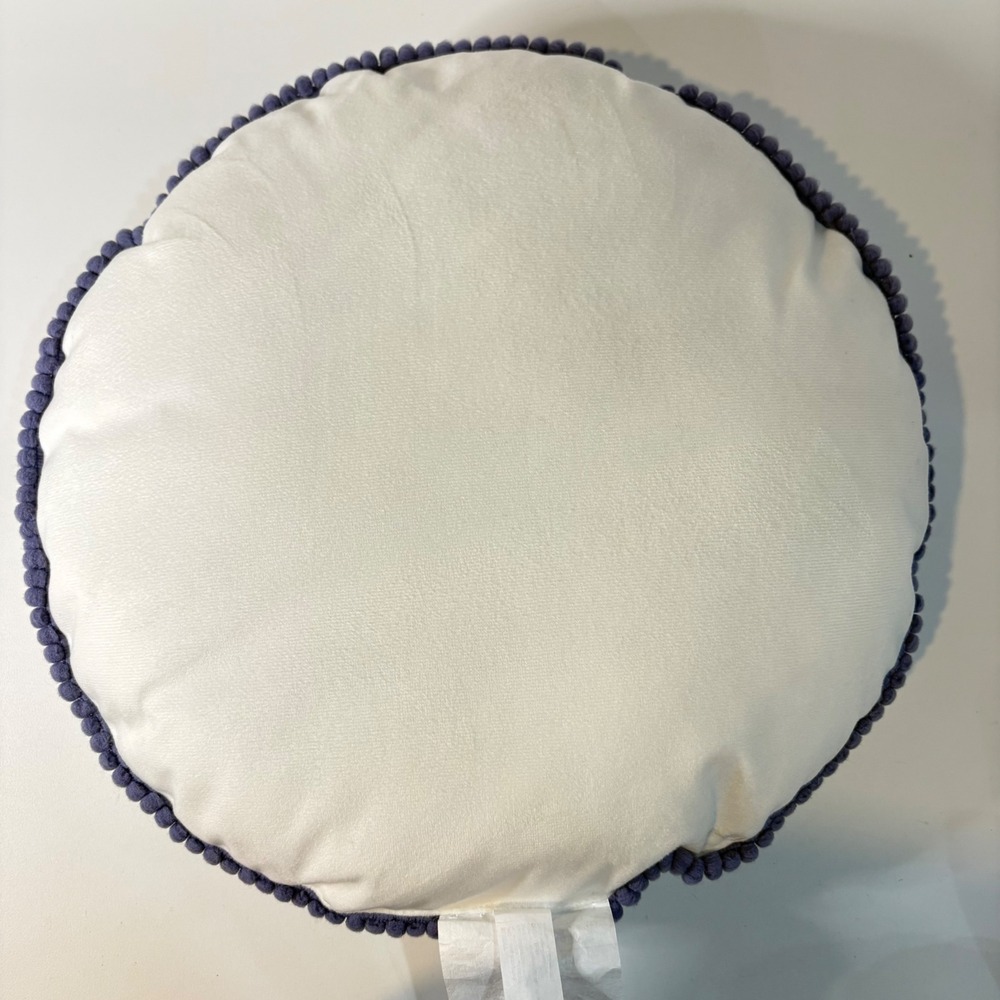 Easter Bunny Rabbit Round Decorative Pillow Embroidered Floral Pom Pom Trim New - Picture 3 of 3